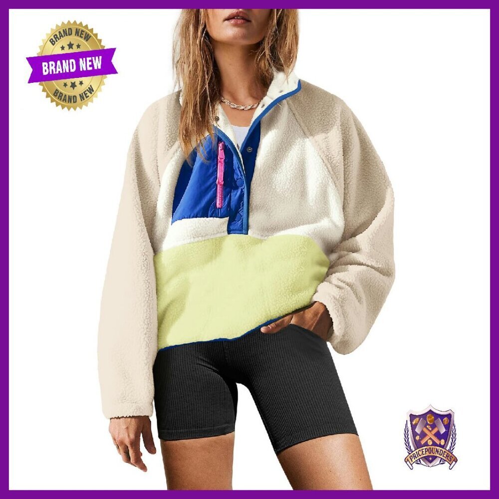 Women's Sherpa Fleece Pullover Button Down Sweater with Pockets